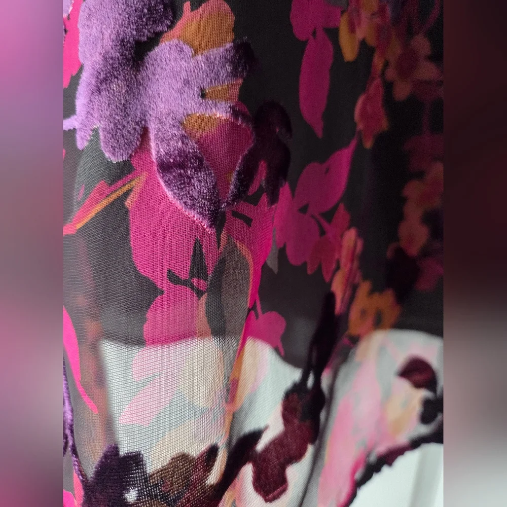 NWT Elie Tahari Woman Floral Tie-Neck Blouse - Pink/Magenta Size 2X